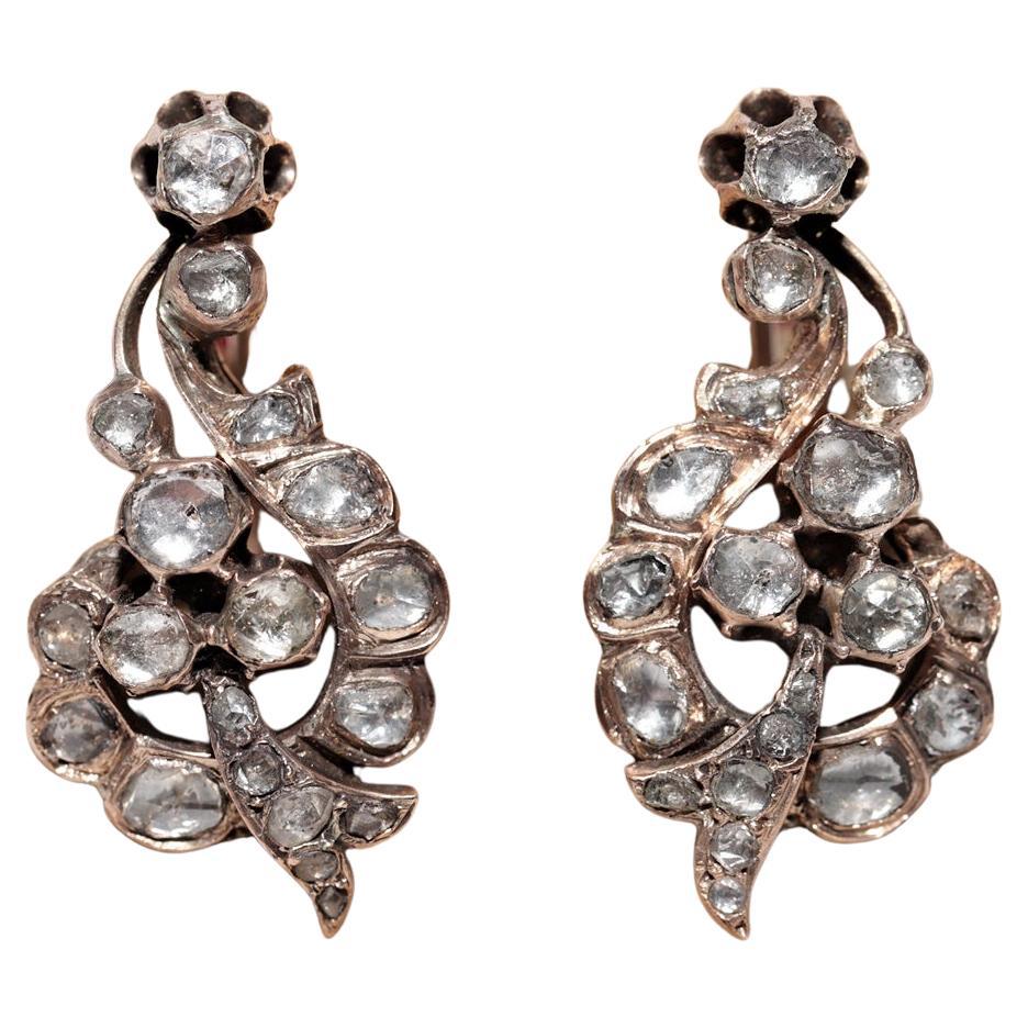 Pendiente Antiguo Circa 1900 Otomano Oro 8k Diamante talla rosa natural