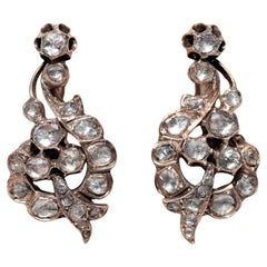 Boucles d'oreilles anciennes en or 8k Circa 1900, diamant naturel taillé en rose
