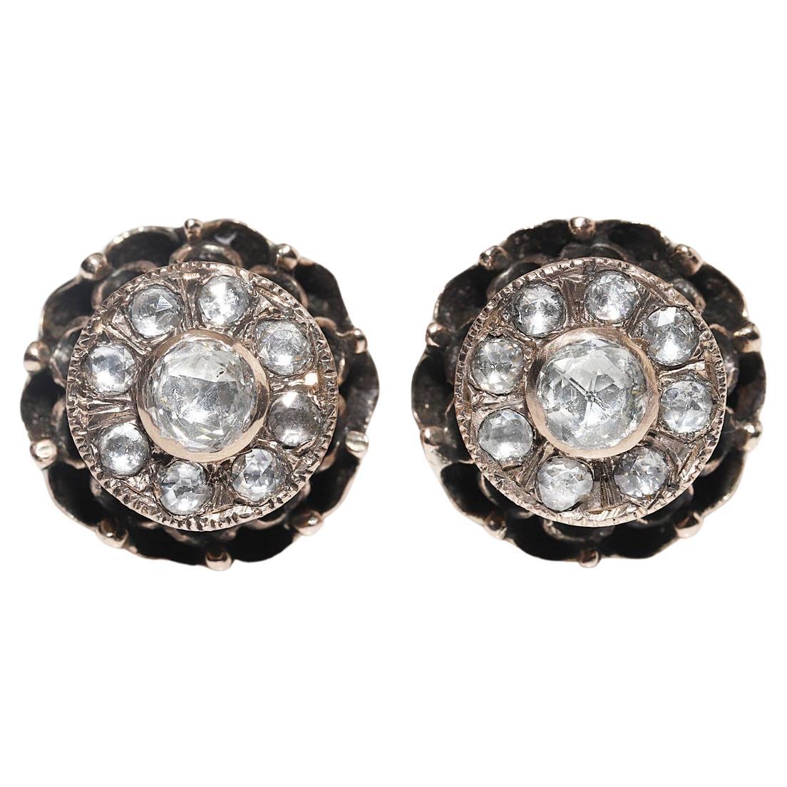 Antique Circa 1900s Ottoman 8k Gold Natural Rose Cut Diamond Earring For Sale