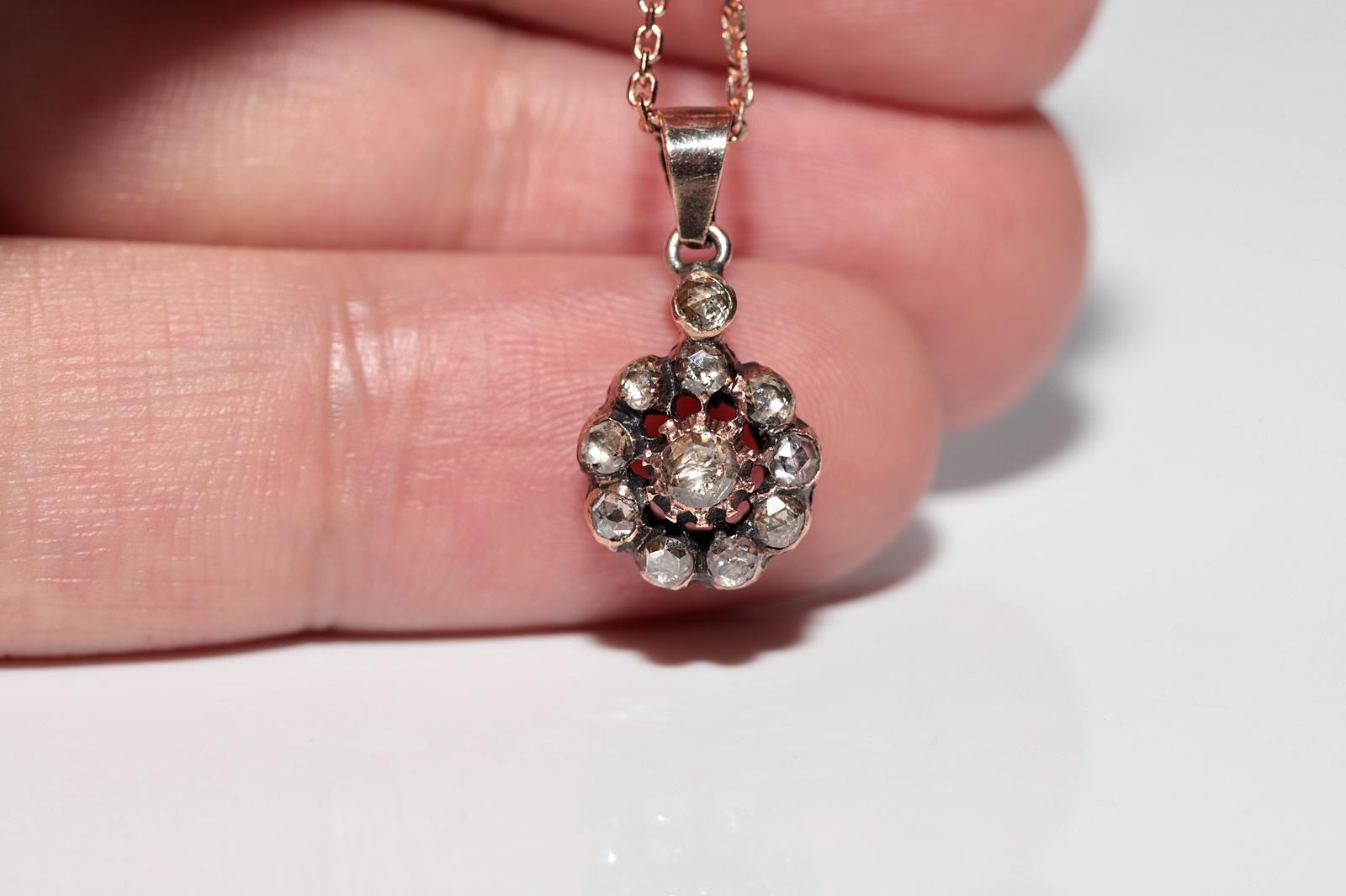 Collier pendentif ottoman ancien des années 1900 en or 8 carats avec diamants naturels taille rose en vente 4