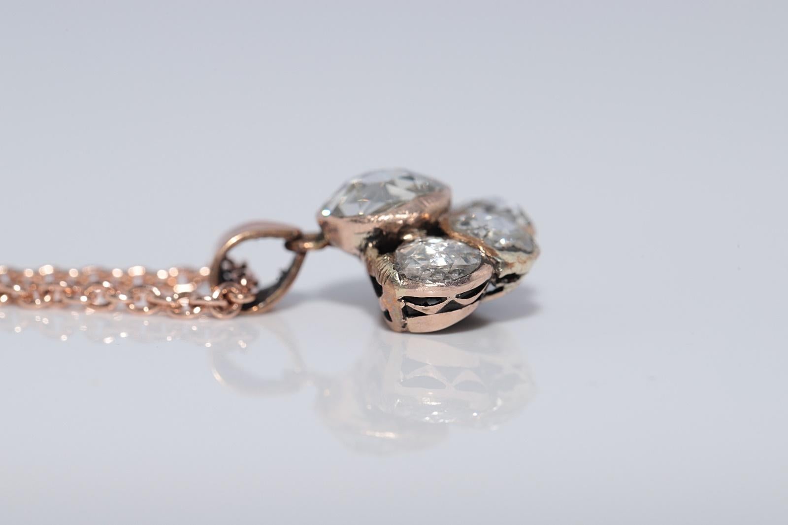 Collier pendentif ottoman ancien des années 1900 en or 8 carats avec diamants naturels taille rose en vente 4