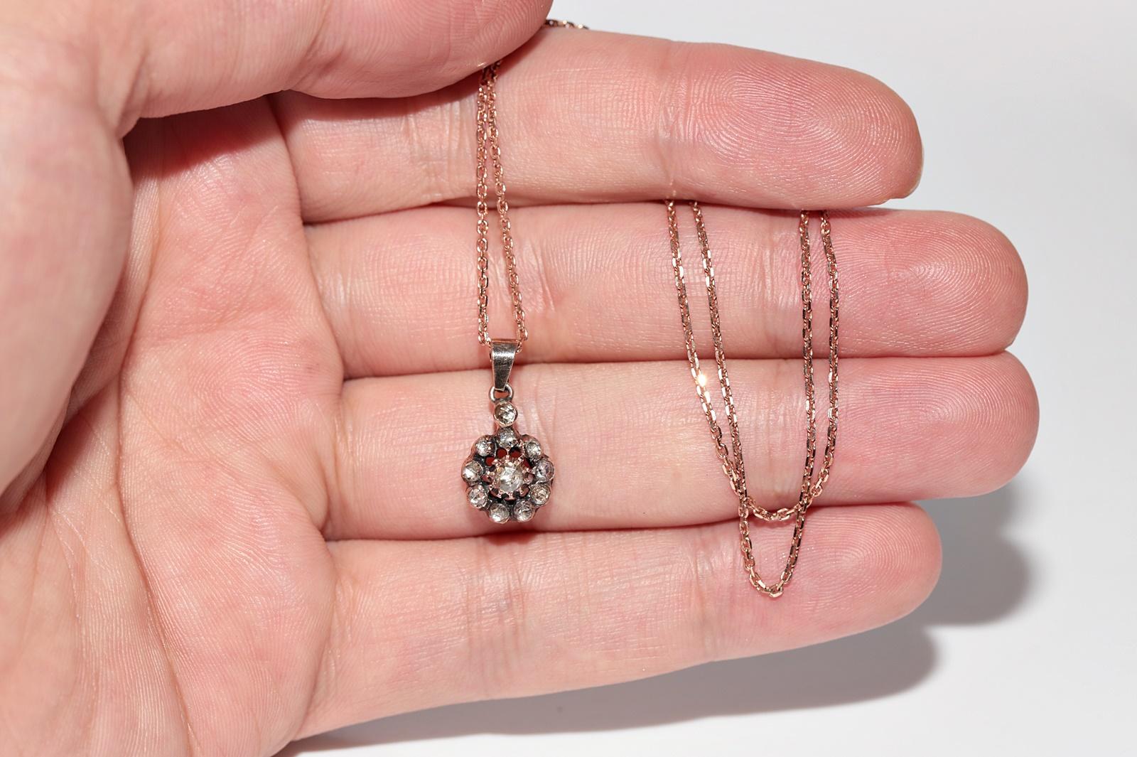 Collier pendentif ottoman ancien des années 1900 en or 8 carats avec diamants naturels taille rose en vente 7
