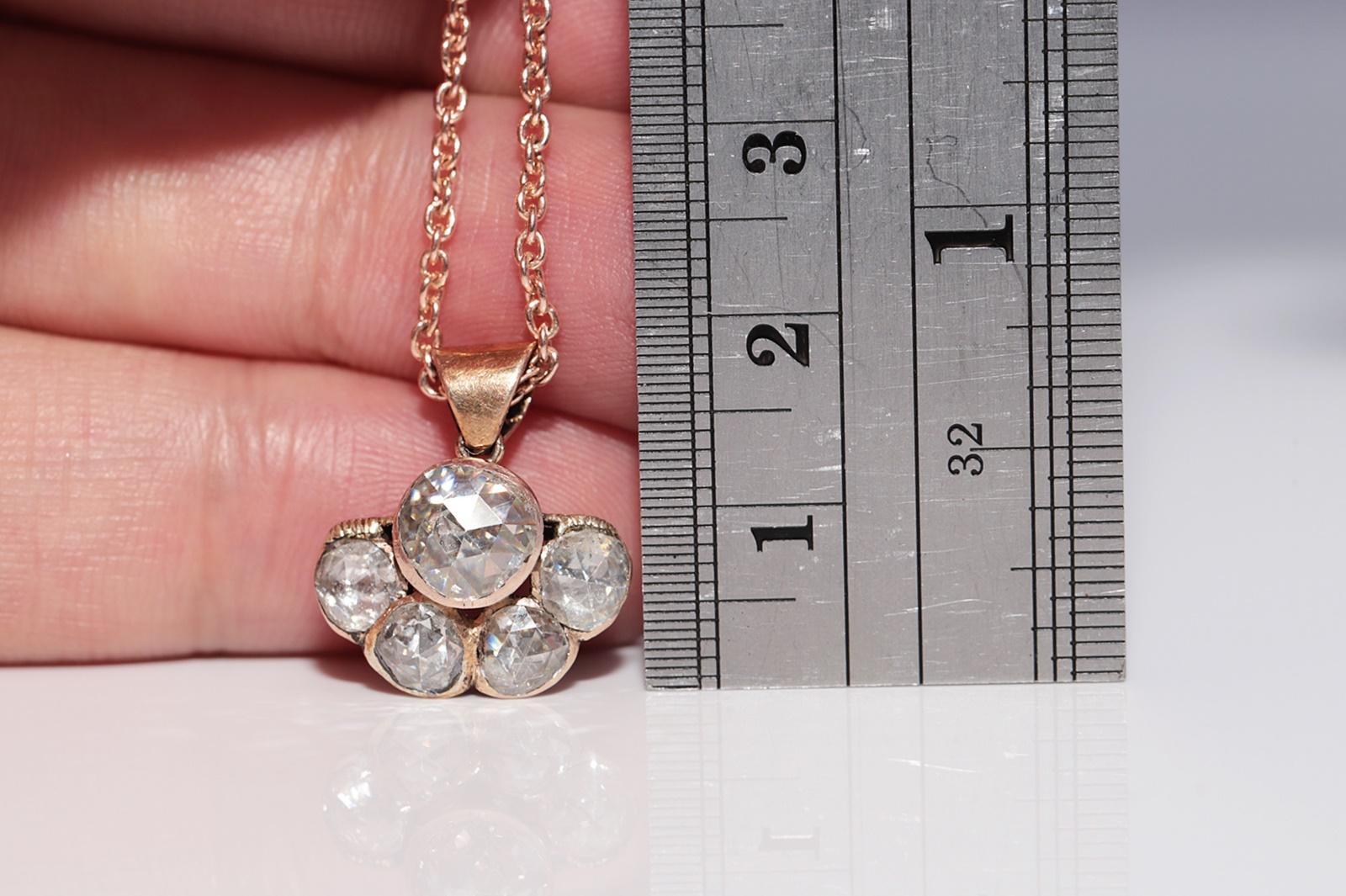Collier pendentif ottoman ancien des années 1900 en or 8 carats avec diamants naturels taille rose en vente 7