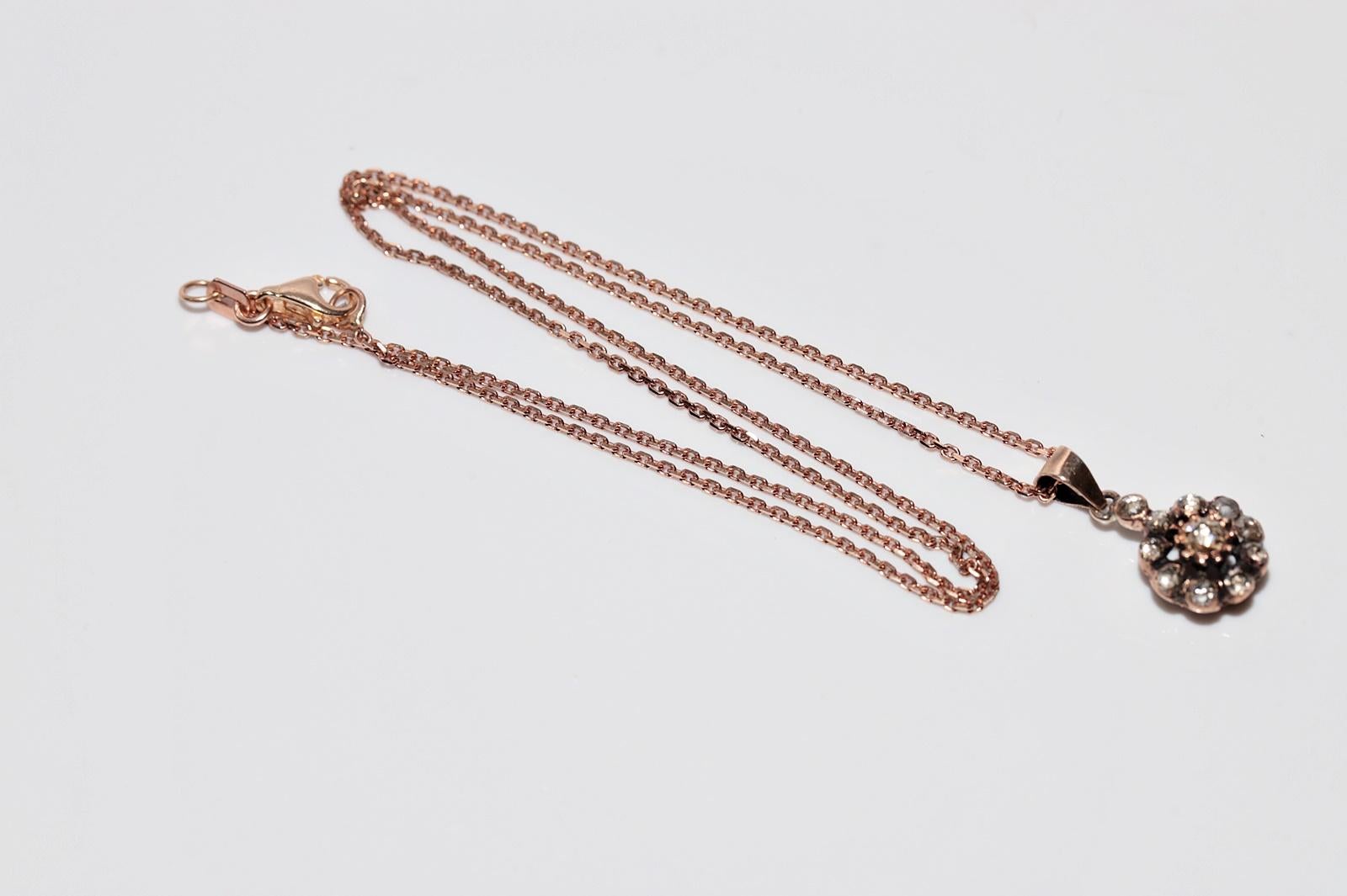 Collier pendentif ottoman ancien des années 1900 en or 8 carats avec diamants naturels taille rose en vente 9