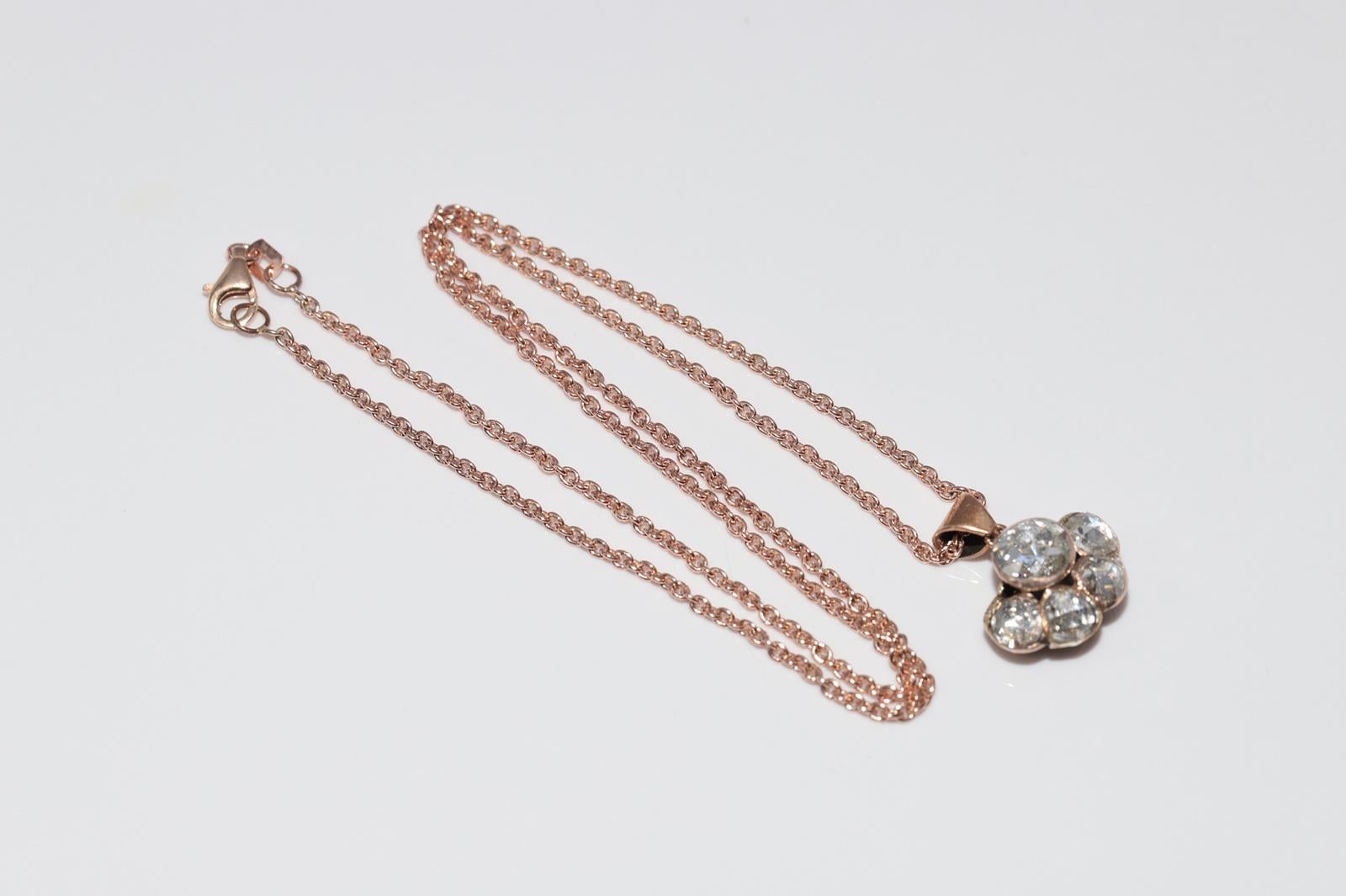 Collier pendentif ottoman ancien des années 1900 en or 8 carats avec diamants naturels taille rose en vente 10