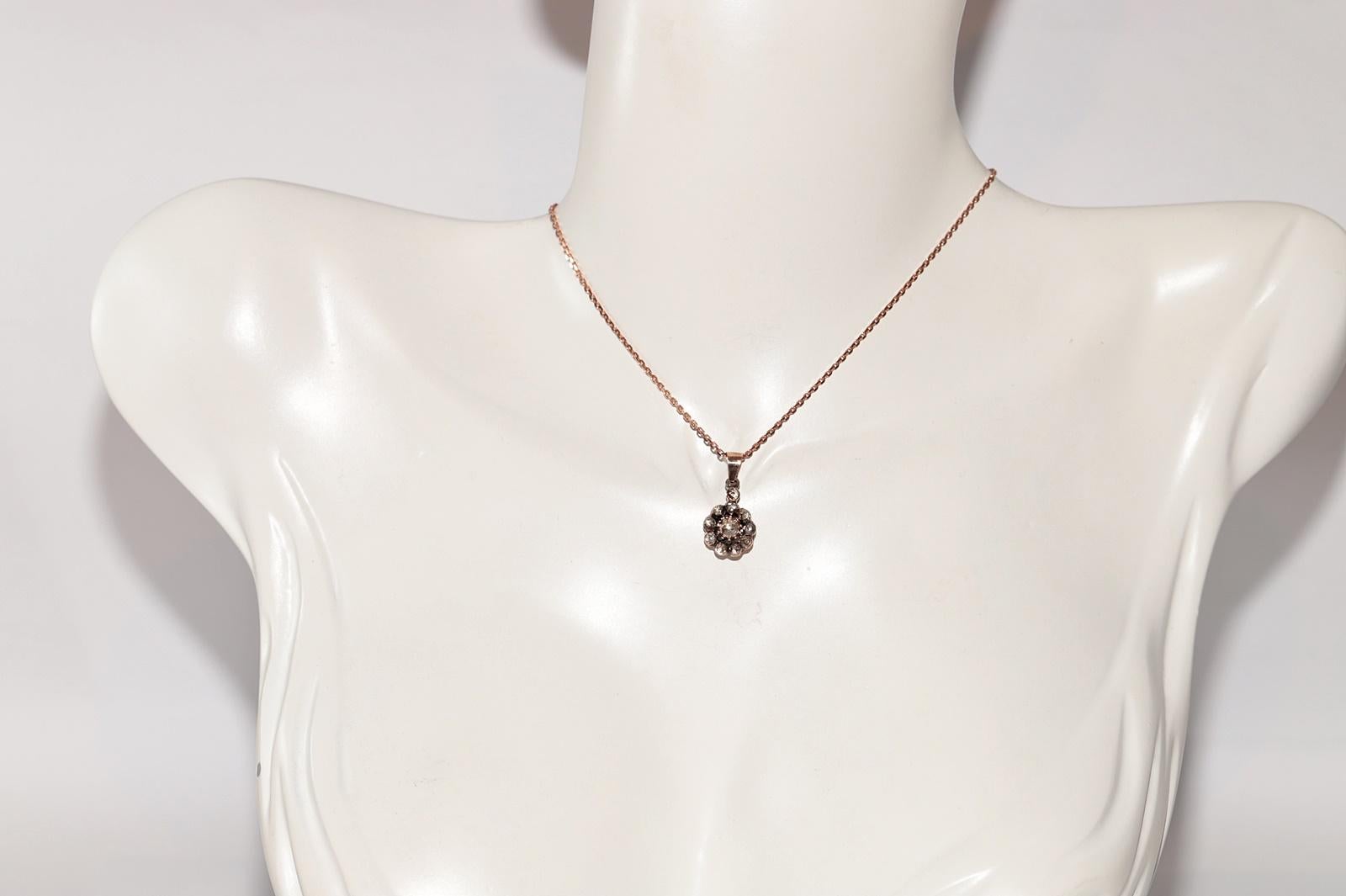 Taille rose Collier pendentif ottoman ancien des années 1900 en or 8 carats avec diamants naturels taille rose en vente