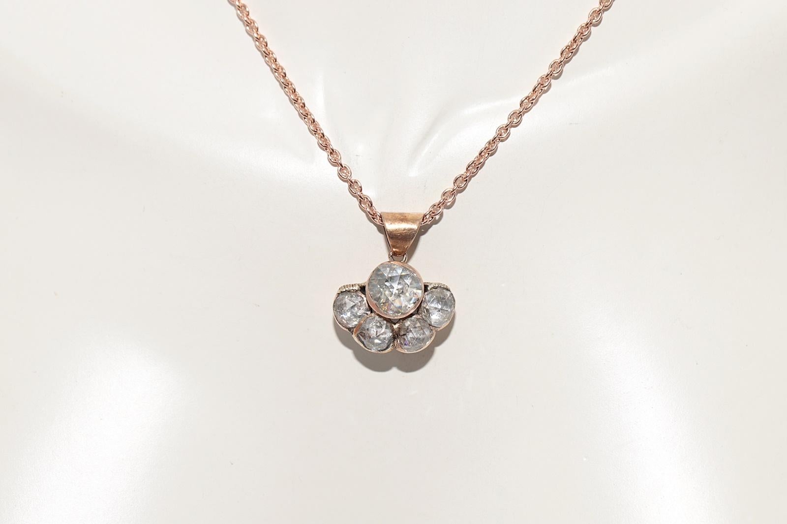 Taille rose Collier pendentif ottoman ancien des années 1900 en or 8 carats avec diamants naturels taille rose en vente