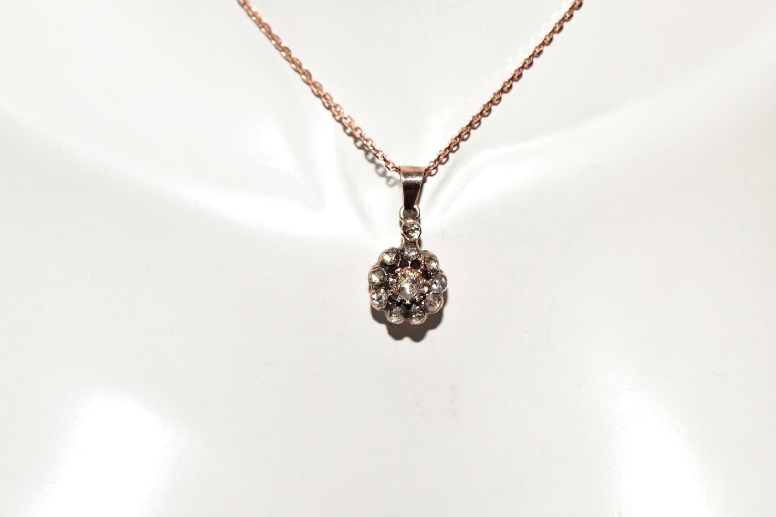 Collier pendentif ottoman ancien des années 1900 en or 8 carats avec diamants naturels taille rose Bon état - En vente à Fatih/İstanbul, 34