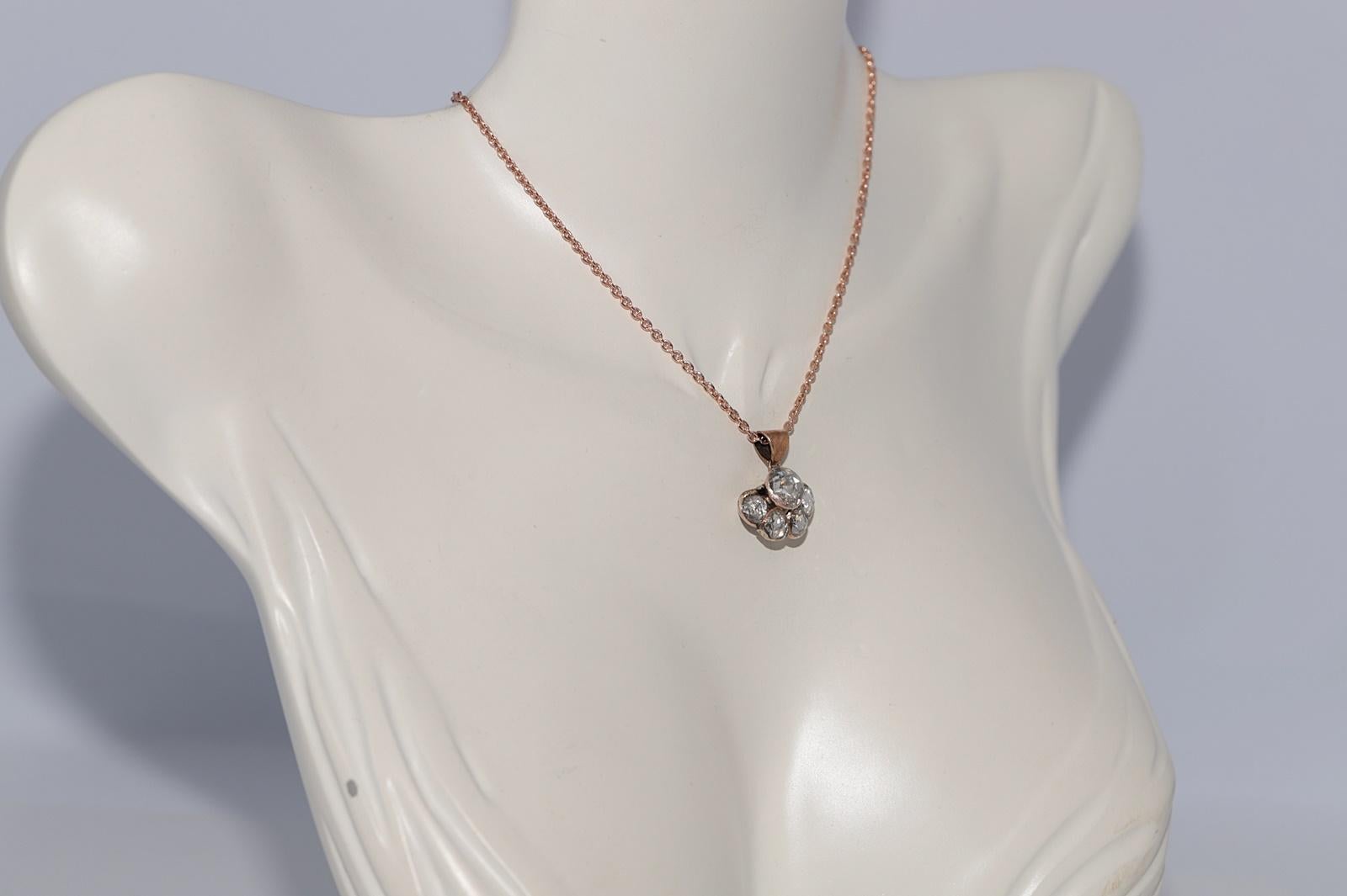 Collier pendentif ottoman ancien des années 1900 en or 8 carats avec diamants naturels taille rose Bon état - En vente à Fatih/İstanbul, 34