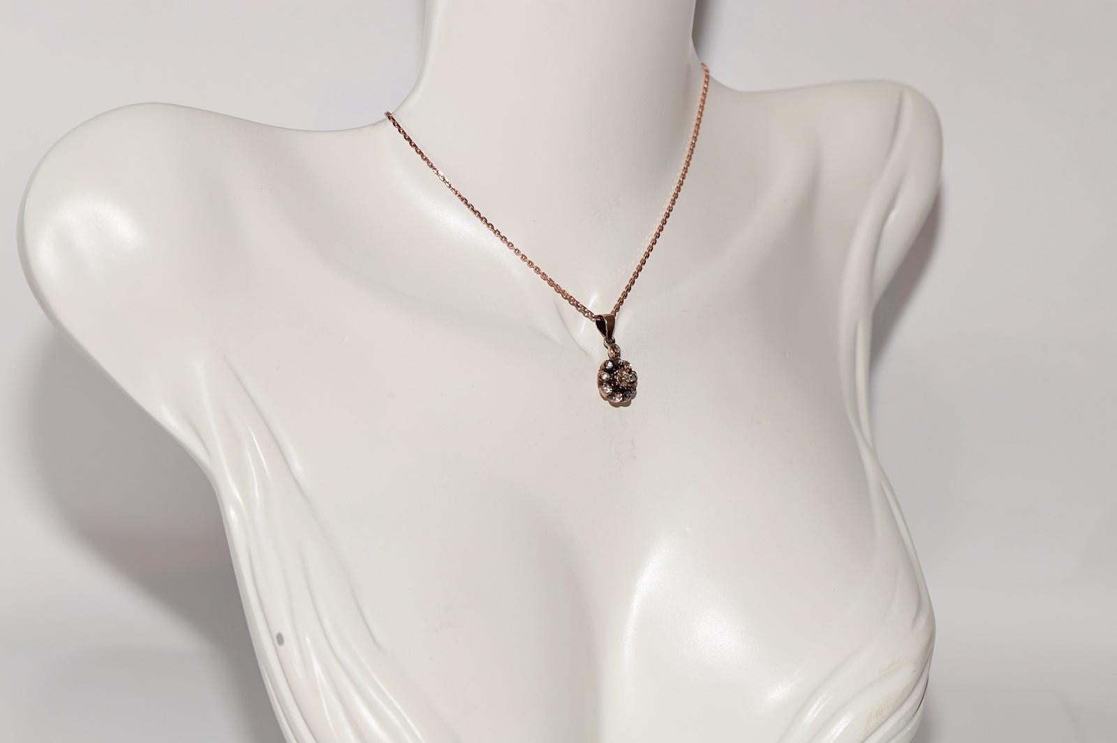 Collier pendentif ottoman ancien des années 1900 en or 8 carats avec diamants naturels taille rose Pour femmes en vente
