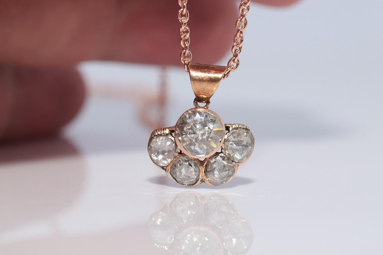Collier pendentif ottoman ancien des années 1900 en or 8 carats avec diamants naturels taille rose Pour femmes en vente