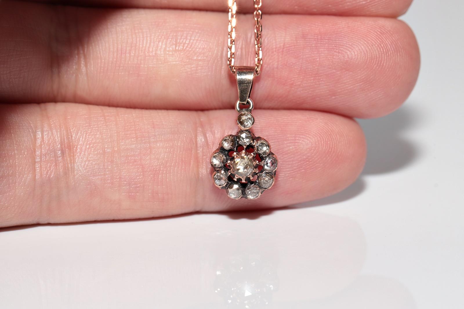 Collier pendentif ottoman ancien des années 1900 en or 8 carats avec diamants naturels taille rose en vente 1