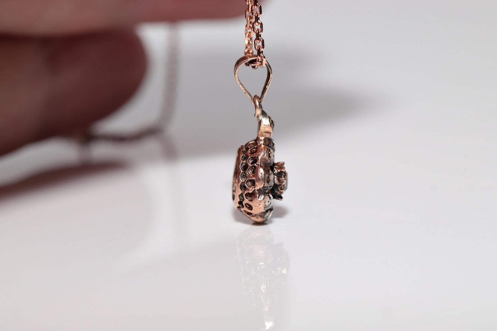 Collier pendentif ottoman ancien des années 1900 en or 8 carats avec diamants naturels taille rose en vente 2