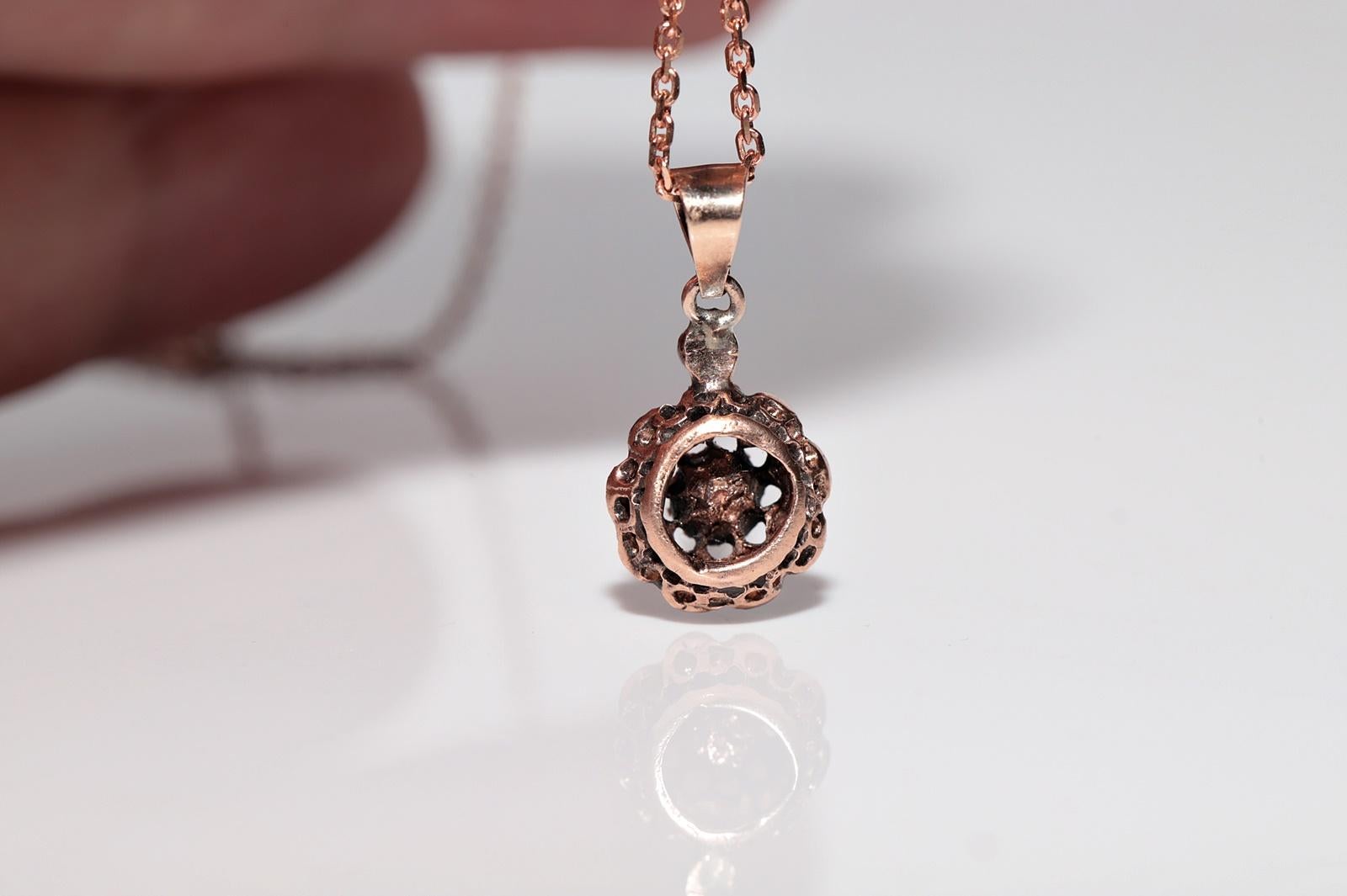 Collier pendentif ottoman ancien des années 1900 en or 8 carats avec diamants naturels taille rose en vente 3