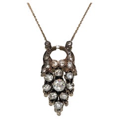 Antique Circa 1900s Ottoman 8k Gold Natural Rose Cut Diamond Pendant Necklace