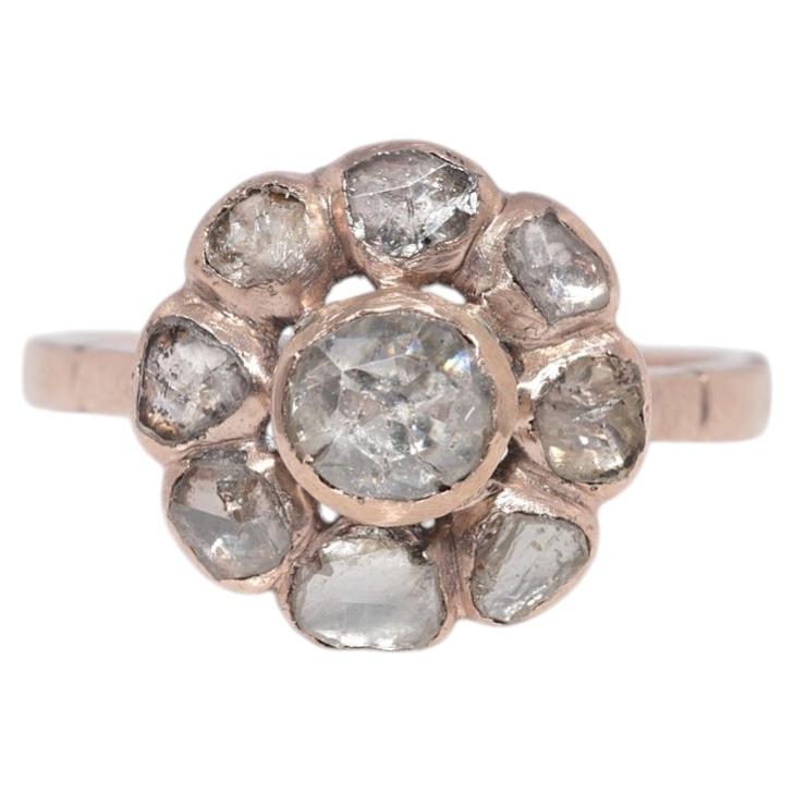 Antique Circa 1900s Ottoman 8k Gold Natural Rose Cut Diamond Ring