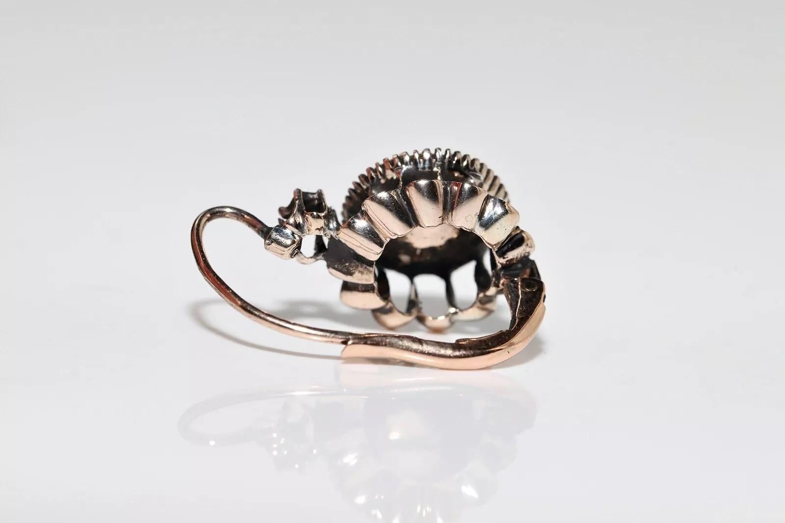 Antike CIRCA 1900s Osmanisch 8k Gold Natürliche Rose Cut Diamond Rose Ohrring im Angebot 4