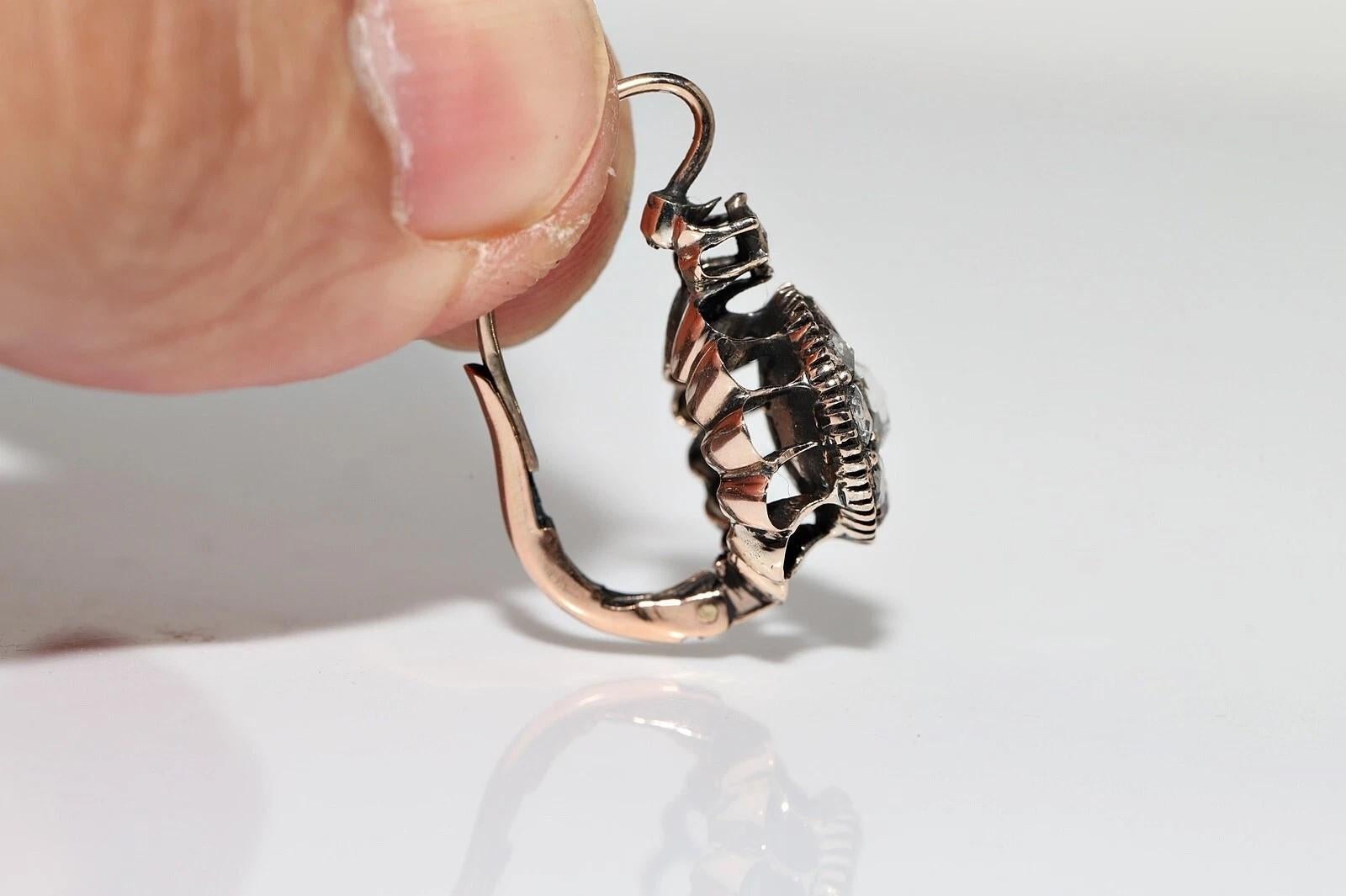 Antike CIRCA 1900s Osmanisch 8k Gold Natürliche Rose Cut Diamond Rose Ohrring im Angebot 3