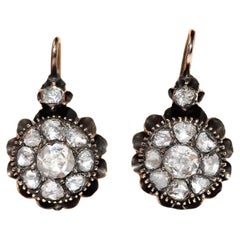 Antique Circa 1900s Ottoman 8k Gold Natural Rose Cut Diamond Rose Earring