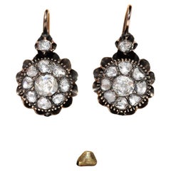 Antike CIRCA 1900s Ottomane  8k Natürlicher Diamant-Ohrring mit Rosenschliff und Dekoration