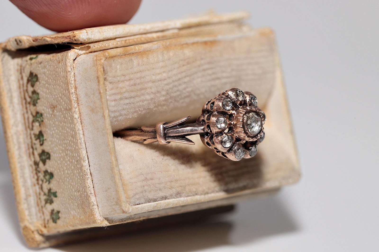 Antique Circa 1900s Ottoman Handcrafted 8k Gold Natural Rose Cut Diamond Ring For Sale 5
