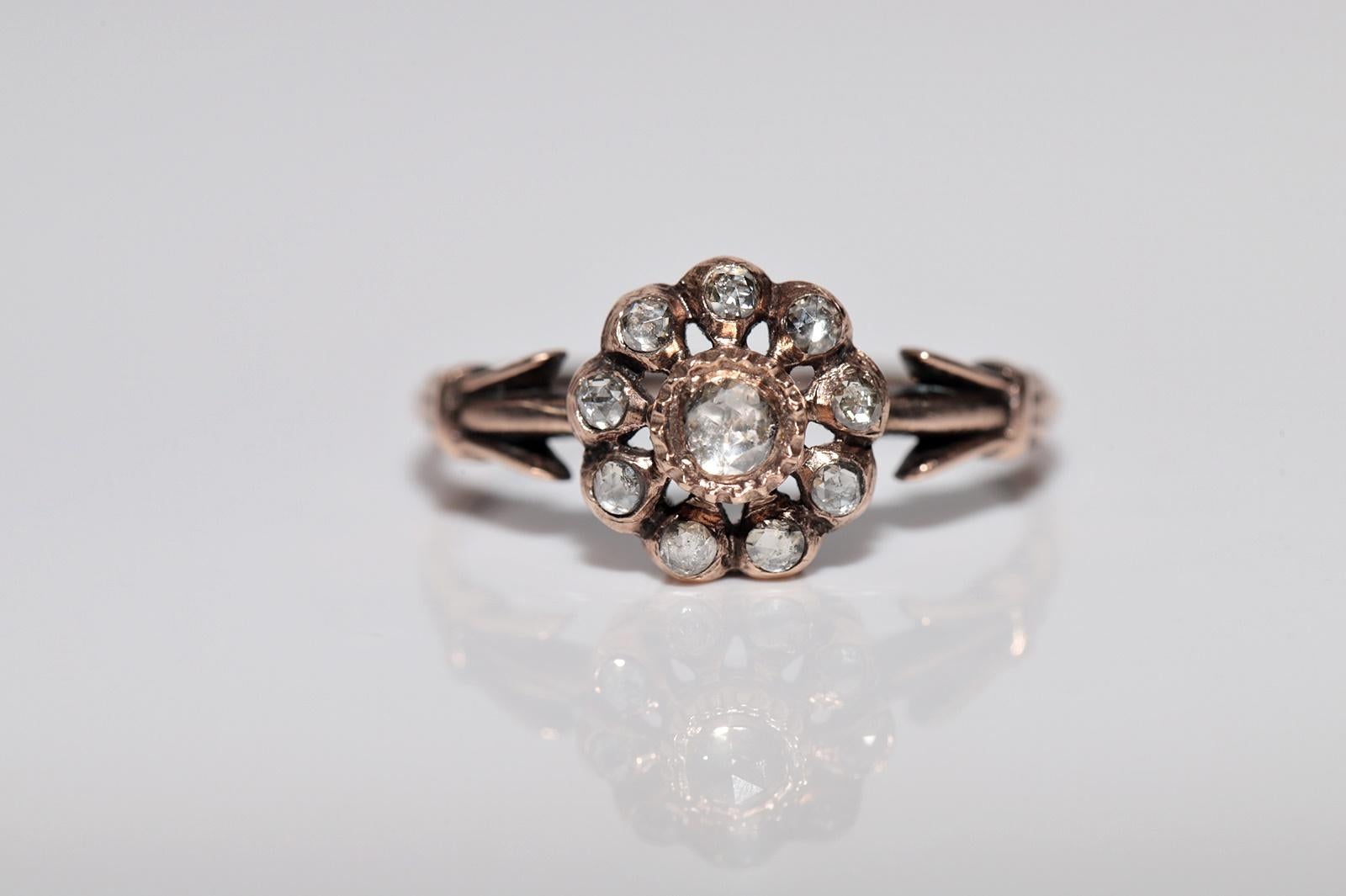 Antique Circa 1900s Ottoman Handcrafted 8k Gold Natural Rose Cut Diamond Ring For Sale 6