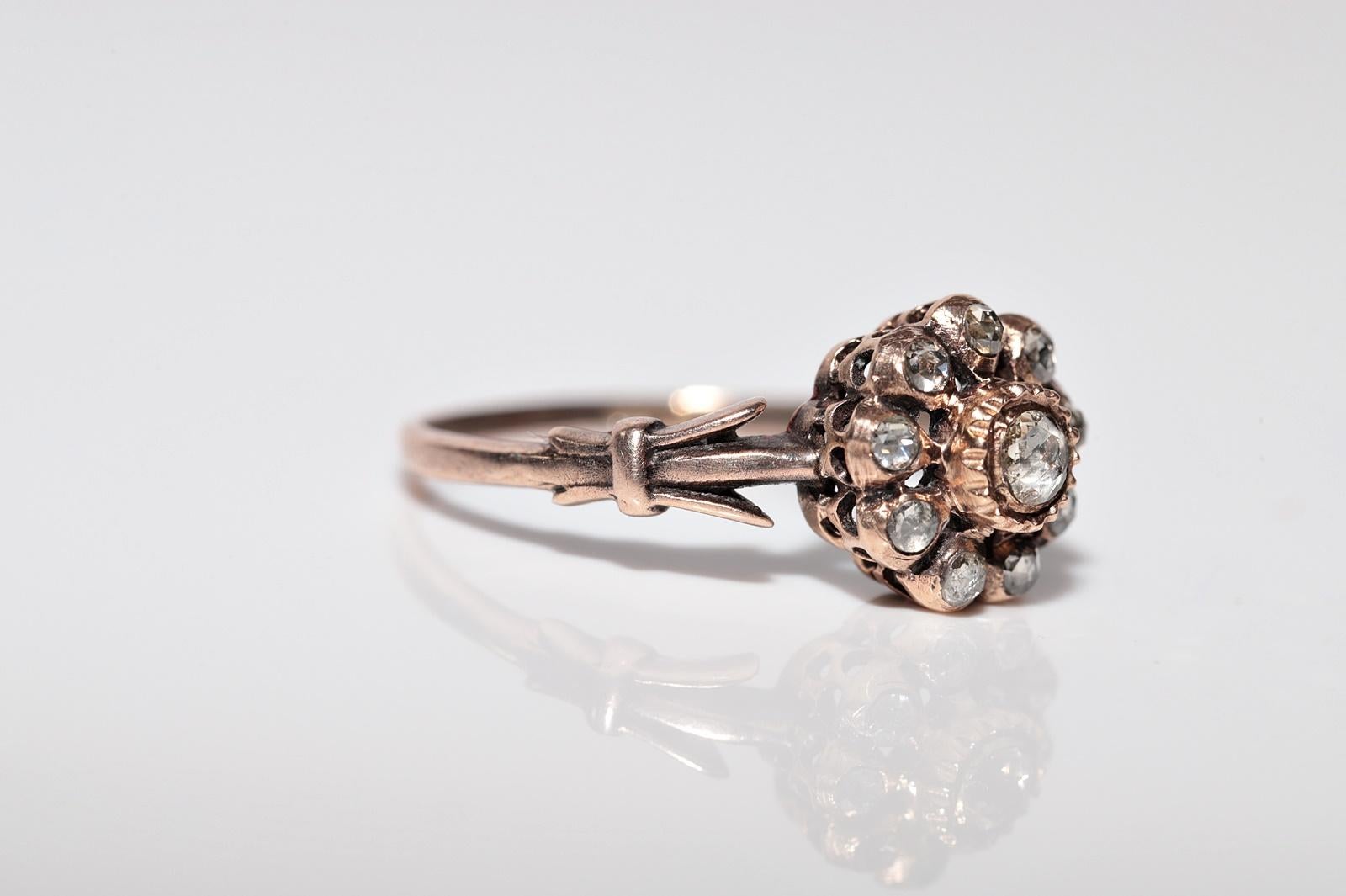 Antique Circa 1900s Ottoman Handcrafted 8k Gold Natural Rose Cut Diamond Ring For Sale 7