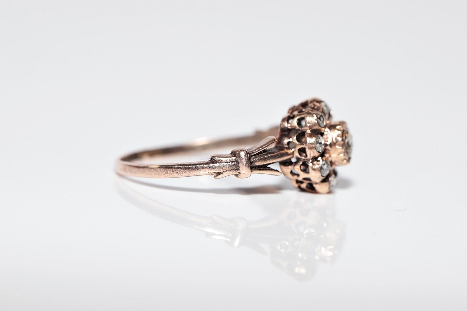 Antique Circa 1900s Ottoman Handcrafted 8k Gold Natural Rose Cut Diamond Ring For Sale 8