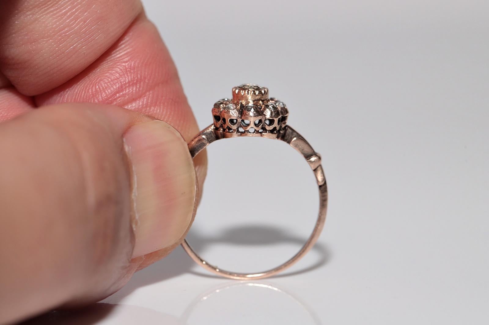 Antique Circa 1900s Ottoman Handcrafted 8k Gold Natural Rose Cut Diamond Ring For Sale 9