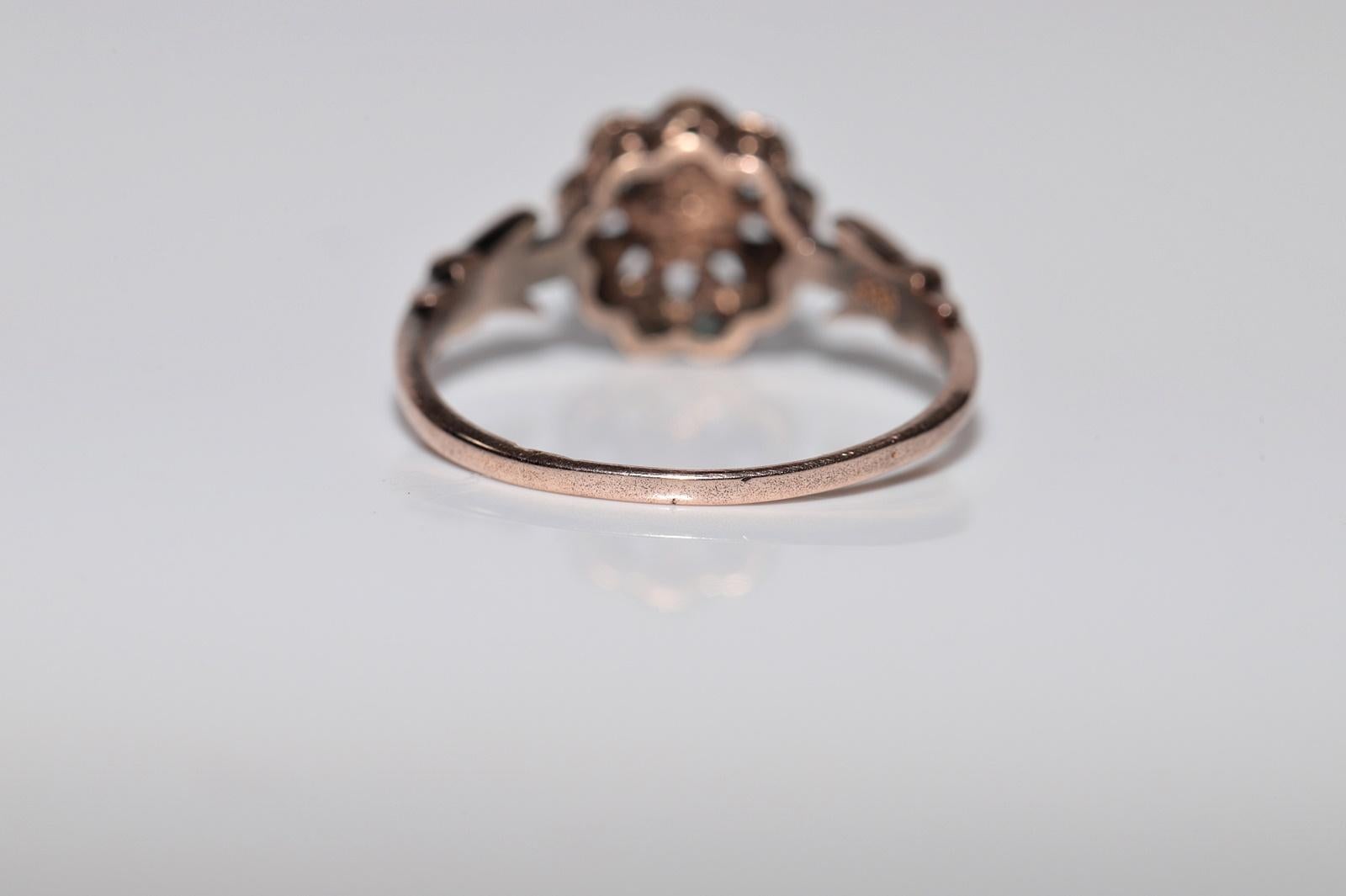 Antique Circa 1900s Ottoman Handcrafted 8k Gold Natural Rose Cut Diamond Ring For Sale 11