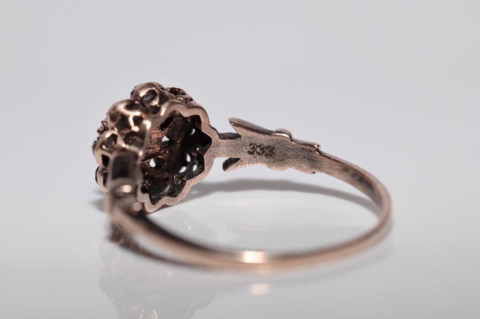 Antique Circa 1900s Ottoman Handcrafted 8k Gold Natural Rose Cut Diamond Ring For Sale 12