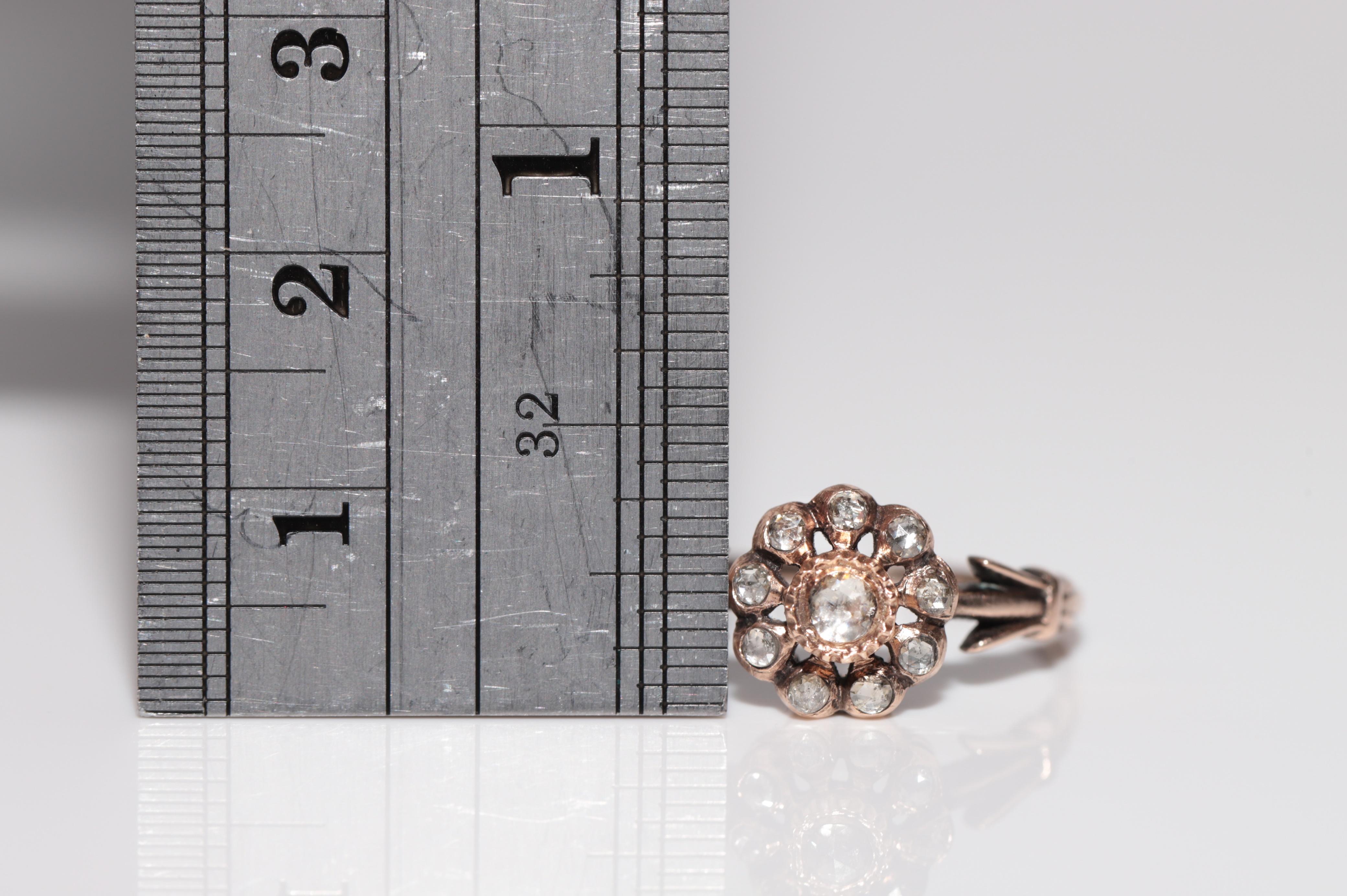 Antique Circa 1900s Ottoman Handcrafted 8k Gold Natural Rose Cut Diamond Ring For Sale 13