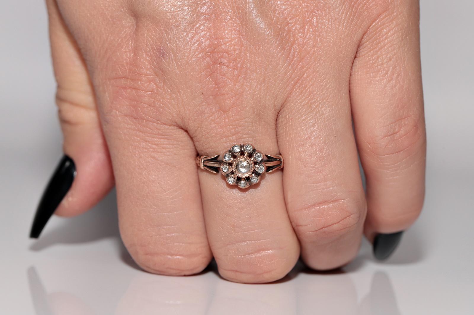 Women's Antique Circa 1900s Ottoman Handcrafted 8k Gold Natural Rose Cut Diamond Ring For Sale