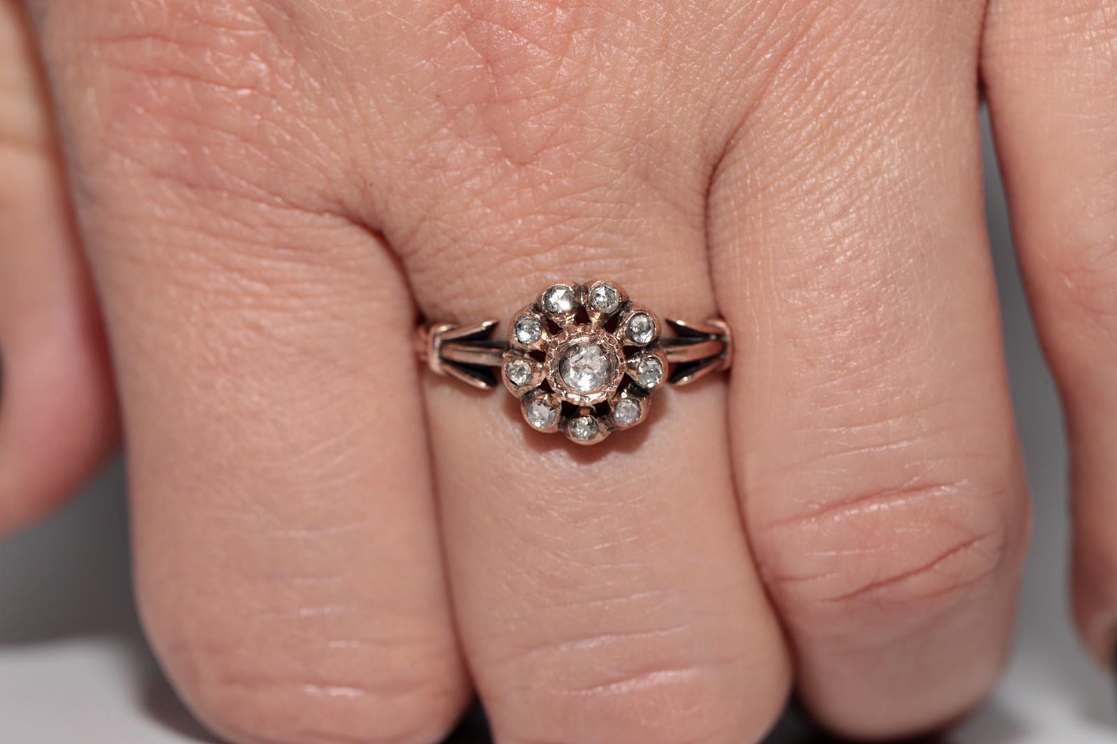 Antique Circa 1900s Ottoman Handcrafted 8k Gold Natural Rose Cut Diamond Ring For Sale 1