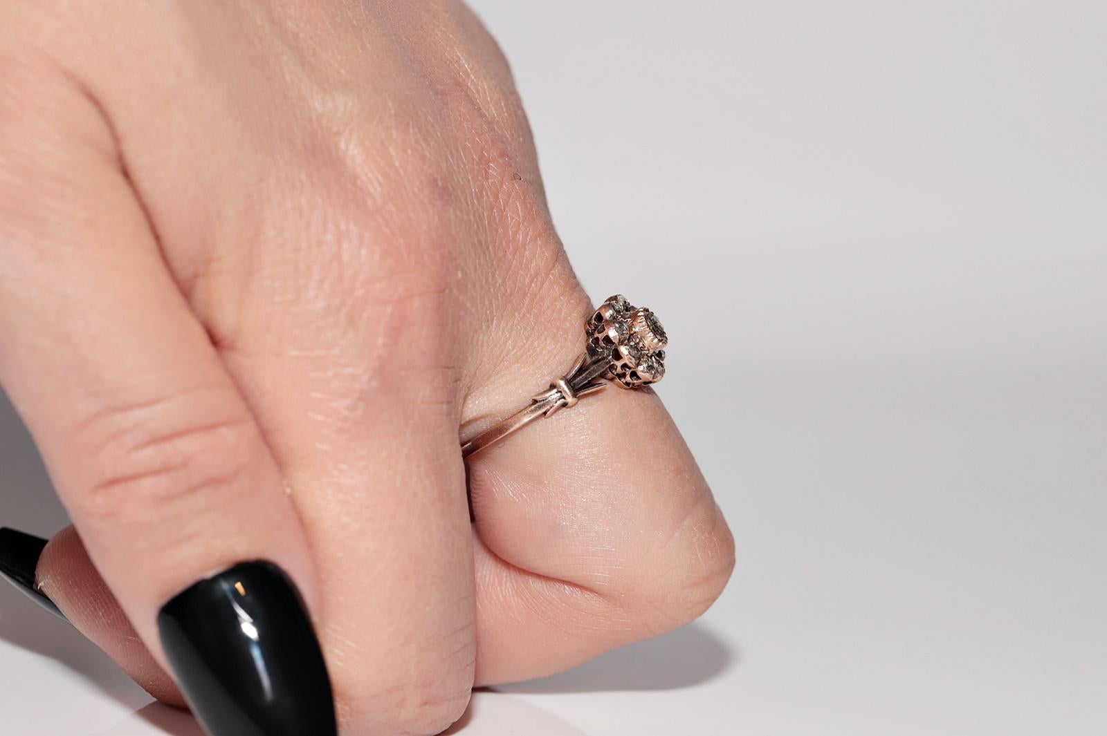 Antique Circa 1900s Ottoman Handcrafted 8k Gold Natural Rose Cut Diamond Ring For Sale 3