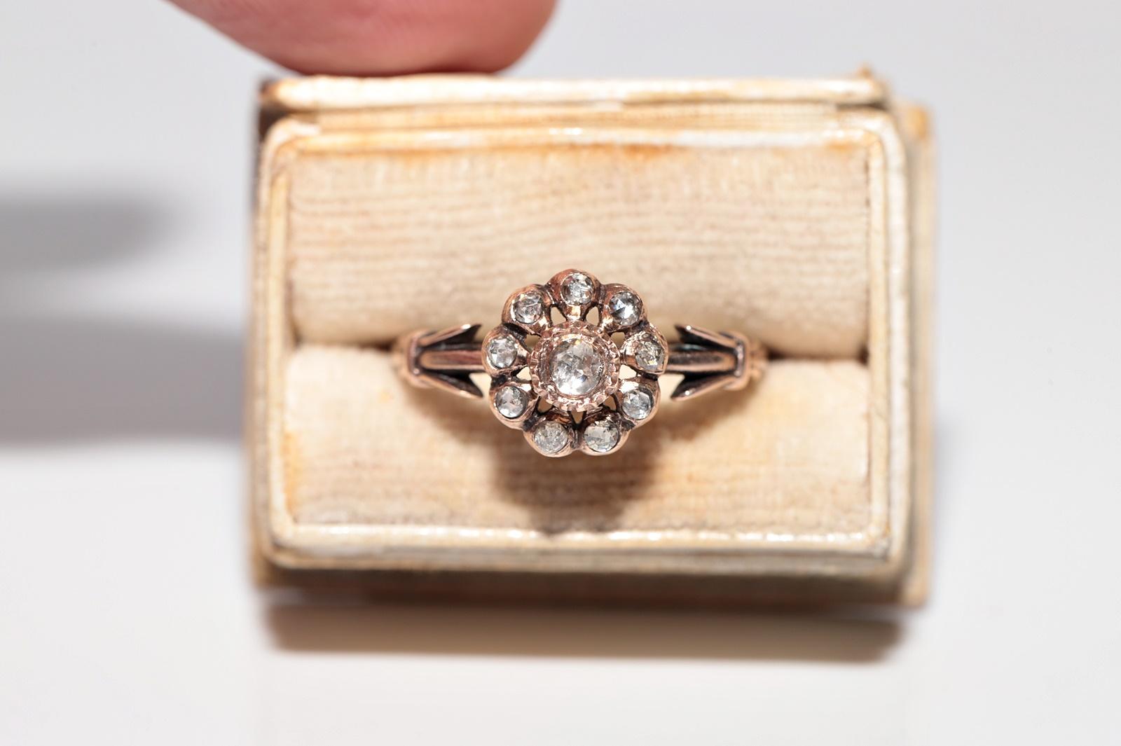 Antique Circa 1900s Ottoman Handcrafted 8k Gold Natural Rose Cut Diamond Ring For Sale 4