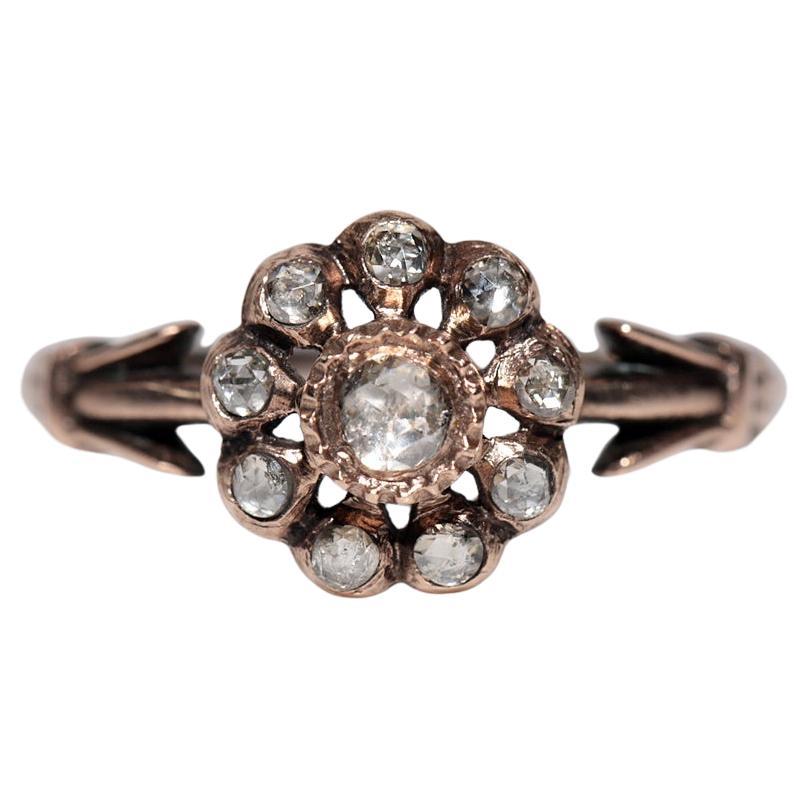Antique Circa 1900s Ottoman Handcrafted 8k Gold Natural Rose Cut Diamond Ring