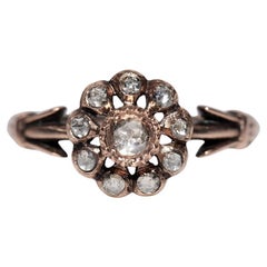 Antique Circa 1900s Ottoman Handcrafted 8k Gold Natural Rose Cut Diamond Ring