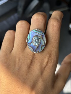 Antiguo anillo de fantasía con topacio ovalado de la década de 1900, de plata pura