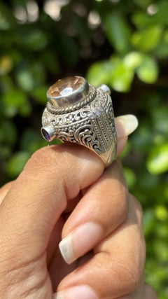 Antique circa 1900s Quartz & Amethyst studded Fancy Cocktail Ring in Silver