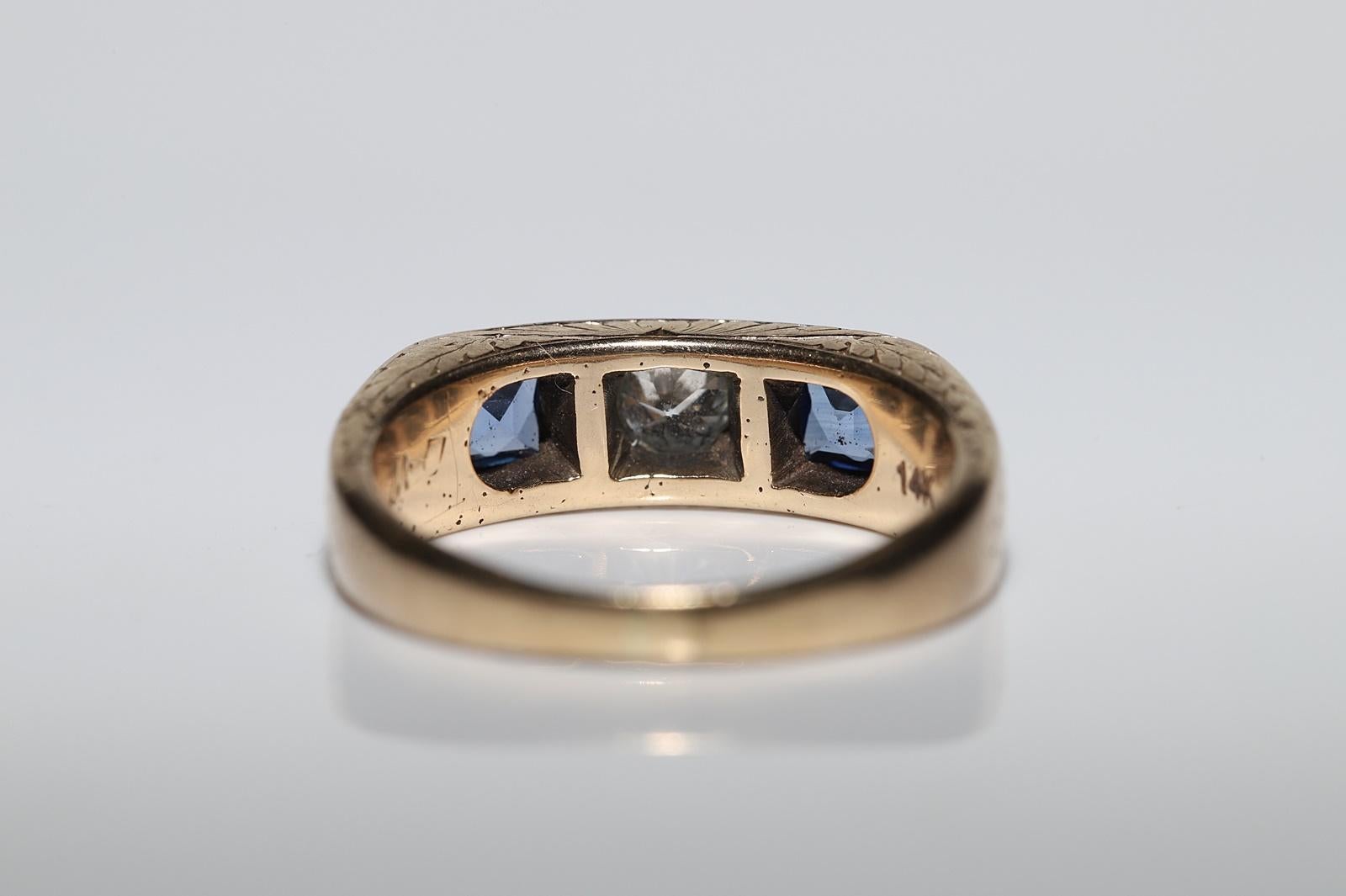 Antiker viktorianischer Ring aus 14 Karat Gold mit natürlichem Diamant und Saphir, um 1900 im Angebot 5