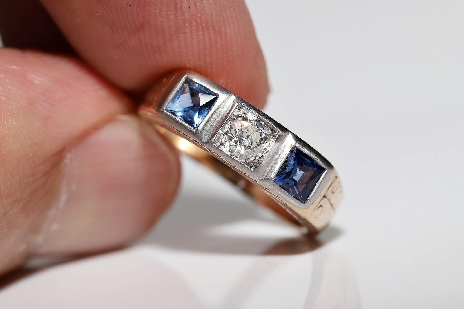 Antiker viktorianischer Ring aus 14 Karat Gold mit natürlichem Diamant und Saphir, um 1900 im Angebot 6