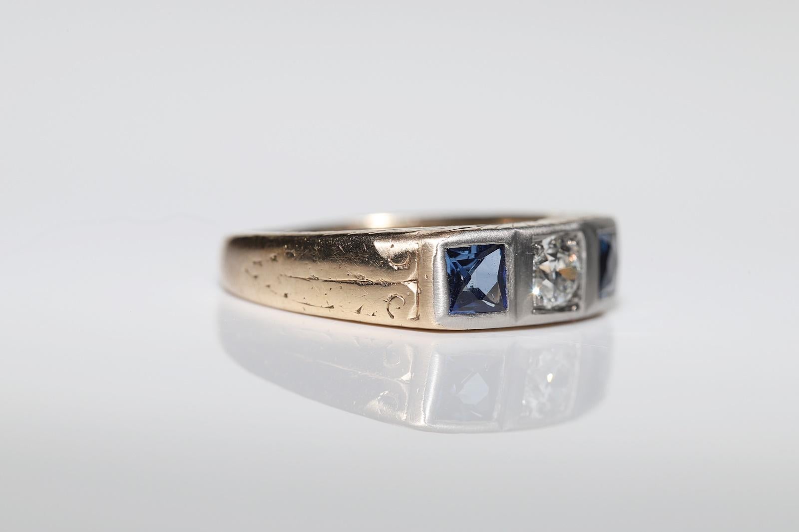 Antiker viktorianischer Ring aus 14 Karat Gold mit natürlichem Diamant und Saphir, um 1900 im Angebot 1