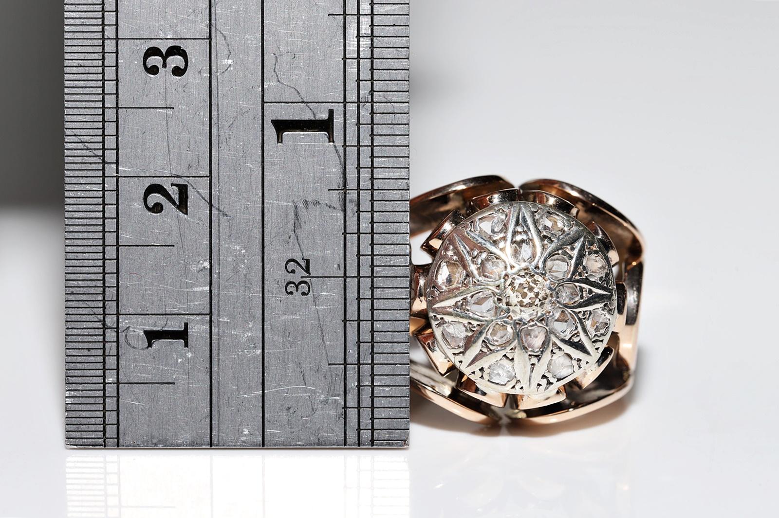 Antike CIRCA 1900s Viktorianisch  14k Gold Platin Silber natürlicher Diamant  Starker Ring im Angebot 6