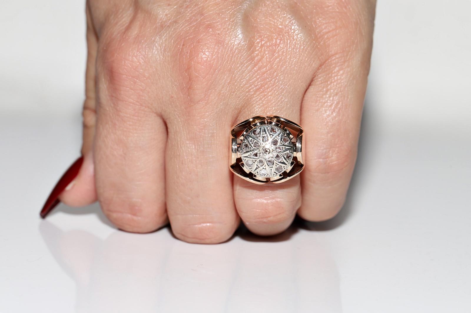 Antique Circa 1900s Victorian  14k Gold Top Silver Natural Diamond  Strong Ring For Sale 10