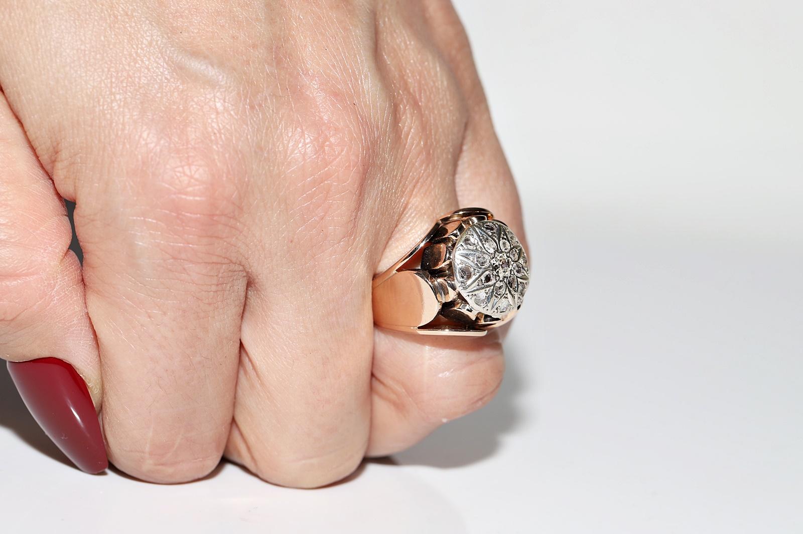 Antique Circa 1900s Victorian  14k Gold Top Silver Natural Diamond  Strong Ring For Sale 11