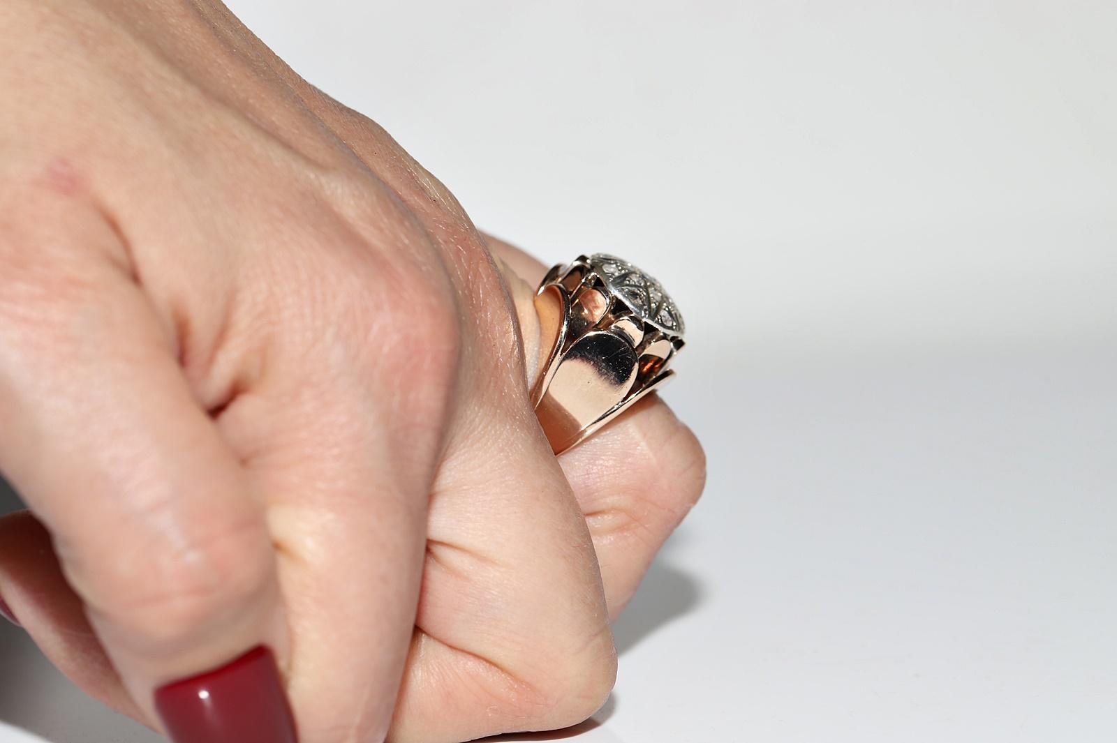 Antique Circa 1900s Victorian  14k Gold Top Silver Natural Diamond  Strong Ring For Sale 12