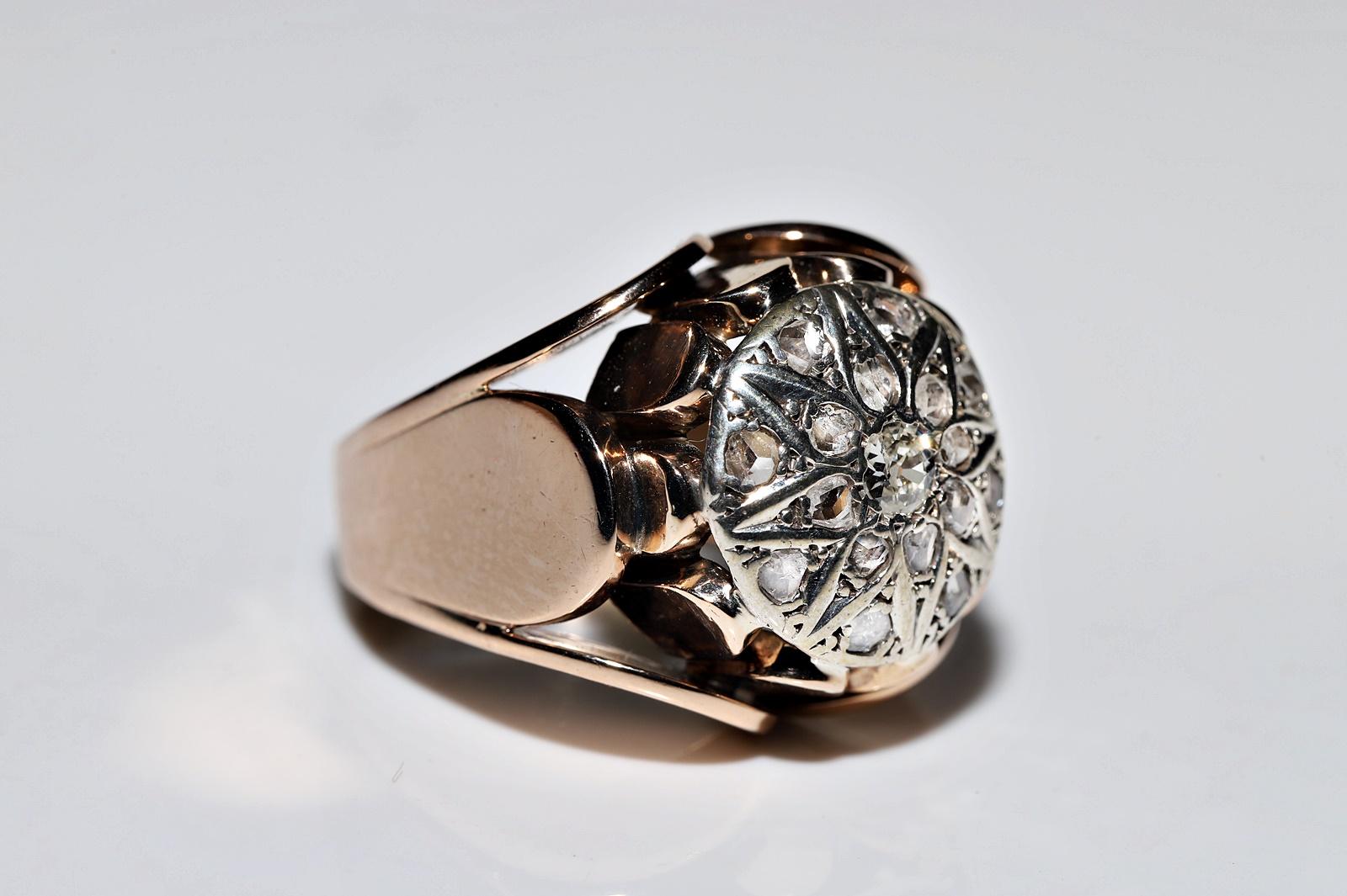 Antique Circa 1900s Victorian  14k Gold Top Silver Natural Diamond  Strong Ring In Good Condition For Sale In Fatih/İstanbul, 34