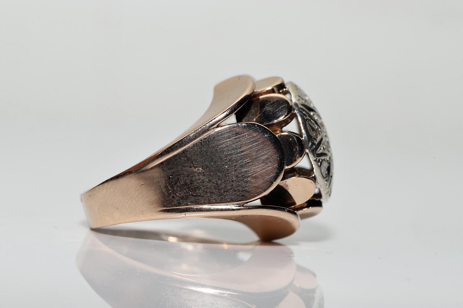 Women's Antique Circa 1900s Victorian  14k Gold Top Silver Natural Diamond  Strong Ring For Sale