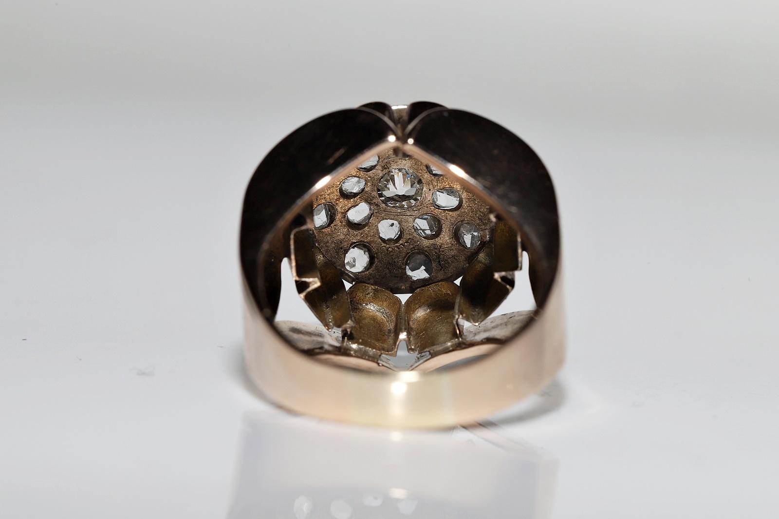 Antique Circa 1900s Victorian  14k Gold Top Silver Natural Diamond  Strong Ring For Sale 1